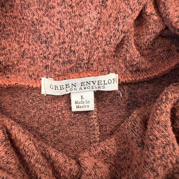 GREEN ENVELOPE brown w/black flecks Dolman Sleeve Drawstring Waist Cowl Neck (L) - Picture 6 of 8